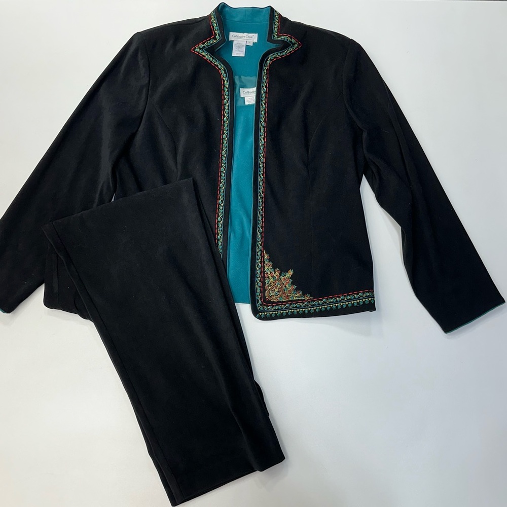 Coldwater Creek Faux Suede Southwestern 3 Piece Pant Suit Set Womens Size 14
